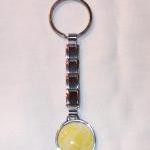 Handmade Fused Glass Keychain, Yellow Bubble On..