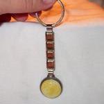 Handmade Fused Glass Keychain, Yellow Bubble On..