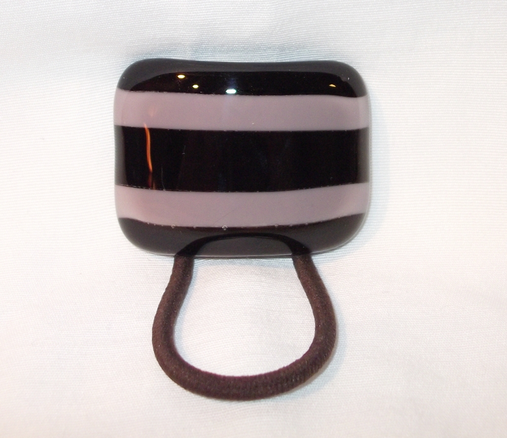 Handmade Ponytail Holder, Black And Purple Fused Glass